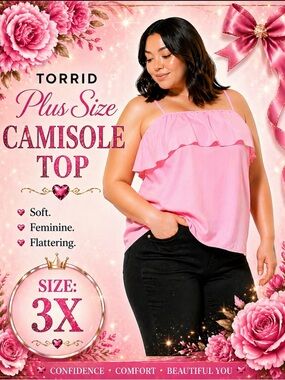 Torrid Plus Size Pink Ruffle Camisole Top NWT Size 3X